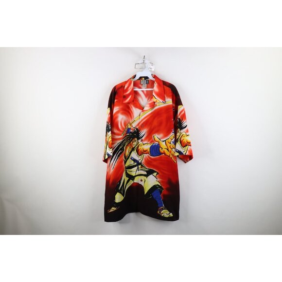 Vintage 90s Y2K Streetwear Mens 2XL Samurai Warrior All Over Print Button Shirt - Picture 1 of 15